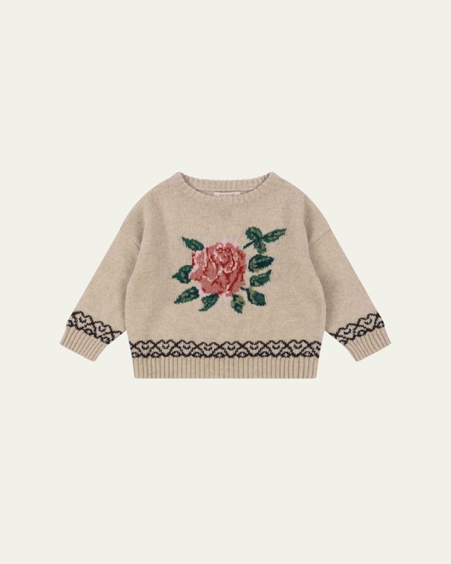 Girl's Carola Floral Intarsia Sweater, Size 9M-10